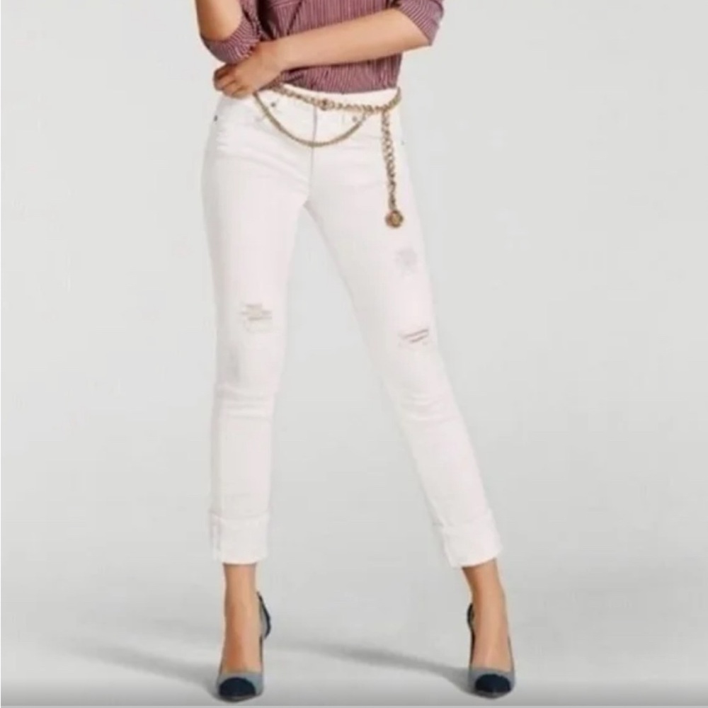 CAbi High Waist Slim Distressed White Jeans Style 5305